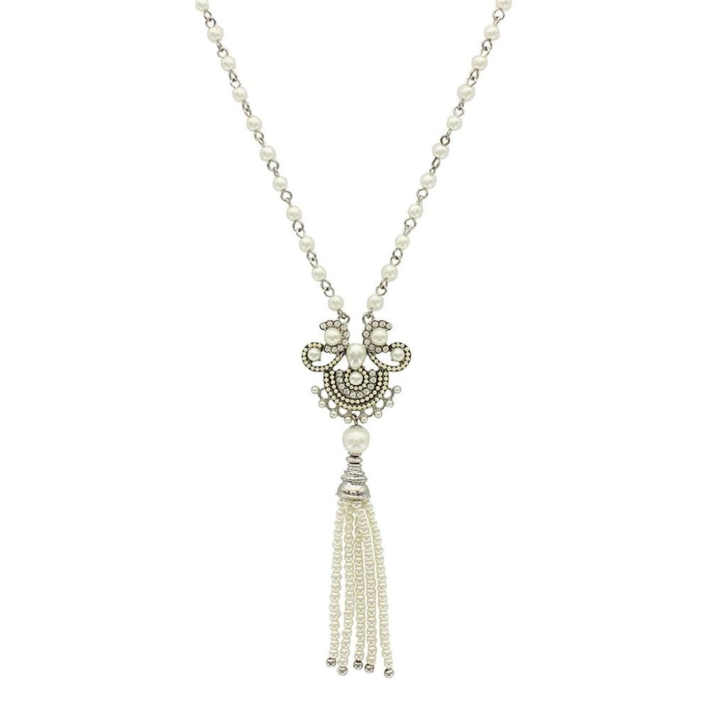 Crystal & Faux Pearl Ellia Tassel Necklace